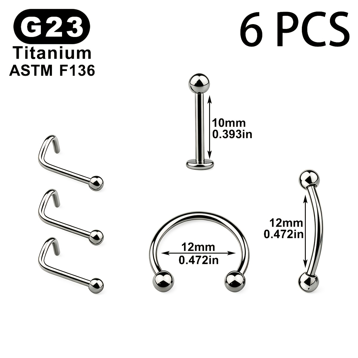6pcs G23 Titanium Piercing Jewelry Set